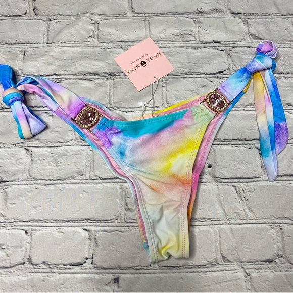 Moda Minx Rio Rainbow Amour crystal tie side brazilian bikini bottom Small NEW - Picture 4 of 8